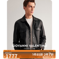 卓凡尼·华伦天奴（GIOVANNI VALENTINO）男士真皮皮衣外套男款头层牛皮翻领夹克 黑色 S（165/84A）  S（165/88A）