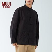 无印良品（MUJI） 男式 高密度平织 盘扣衬衫 男士长袖衬衣外套 ACA27C4S早春 黑色 L 175/100A