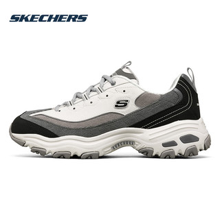 斯凯奇（Skechers）男鞋2024春季轻便运动鞋休闲鞋厚底老爹鞋灯芯绒熊猫鞋 黑色/灰色-BKGY 42.5