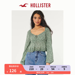 HOLLISTER24春夏宽松碎花气球袖长袖上衣衬衫 女 355788-1 薄荷绿色碎花 XS