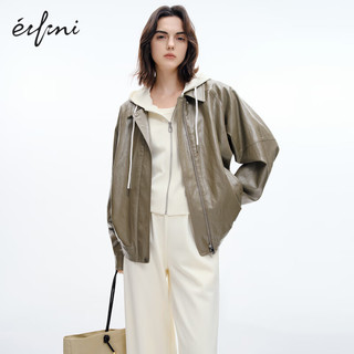 伊芙丽（eifini）伊芙丽美拉德穿搭大口袋皮质工装感夹克外套女装通勤上衣 森林绿 170/92A/XL