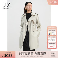 玖姿·安娜蔻鎏光风衣通勤经典腰带双排扣外套风衣女2024春季 杏色 M