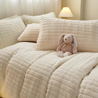 简约时尚保暖兔兔牛奶绒四件套加厚加绒防静电被套床单床上用品