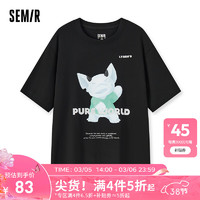 森马（Semir）锂牙兽联名短袖T恤男2024夏季宽松纯棉上衣潮流印花 黑色90001 155/76A/XXS