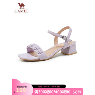 骆驼（CAMEL）夏季法式织一字带高跟鞋露趾粗跟时装凉鞋 L23M007131紫色 35