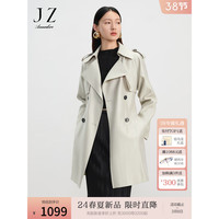 玖姿·安娜蔻鎏光风衣通勤经典腰带双排扣外套风衣女2024春季 杏色 2XL