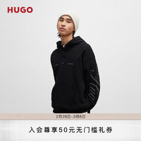 HUGO男士2024早春艺术风图案和刺绣徽标棉质连帽卫衣 001-黑色 EU:L