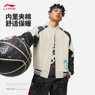 李宁（LI-NING）反伍BADFIVE篮球系列男子棉夹克AJMU015 砂砾灰曜石灰-5 XXL