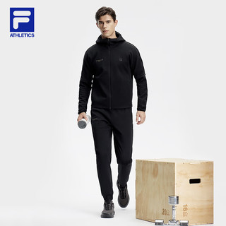 FILA 斐乐男士针织连帽外套2024春简约宽松运动上衣 深黑-BK 190/112B/XXXXL