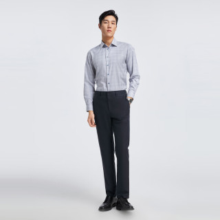 雅戈尔衬衫男士2024春夏青年男长袖衬衫全棉格子衬衫 蓝色,格纹 38