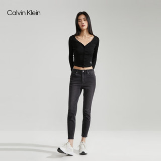 Calvin Klein Jeans24春季女士休闲高腰合体紧身做旧水洗牛仔裤J223369 1BY-牛仔深灰 30