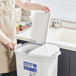 友耐分类垃圾桶厨房日式厨房家用垃圾桶带盖干湿分离多层大容量 揭盖式 【灰白 双开盖】 45L