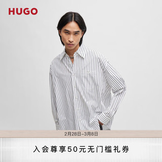 HUGO【】男士2024夏季条纹棉府绸宽大版型衬衫 199-条纹 EU:M