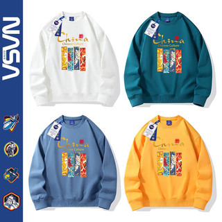 NASA GISS 联名国潮china卫衣男秋季长袖t恤2022圆领大码男装上衣 Y8024灰蓝色 L  130-150斤