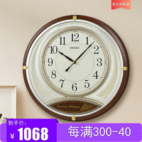 SEIKO日本精工时钟复古简约家用钟表挂墙音乐整点刻点报时音量客厅挂钟 棕色QXD215B 14英寸