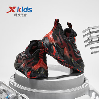 XTEP 特步 儿童童鞋男童中大童轻便舒适百搭跑鞋 黑/番茄红 39码