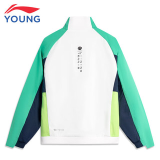 LI-NING 李宁 童装儿童运动风衣男大童网球系列外套标准白铜绿色青柠绿140