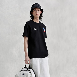 卡帕（Kappa）复古短袖2024男夏运动休闲T恤简约半袖K0E32TD01D 黑色-990 M