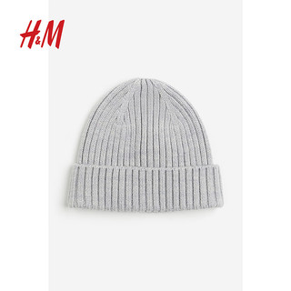H&M婴幼童宝宝帽子冬季简约时髦保暖柔软罗纹针织羊毛帽0898410 浅灰色 46-48 (6-12M)