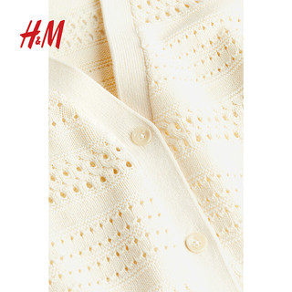 H&M女装毛针织衫2024春季舒适网眼针织V领长袖开衫1227604 奶油色 170/104A L