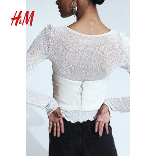 H&M女装抹胸2024春季无袖休闲时尚修身碎褶塑身上衣1202826 浅米色 170/116A