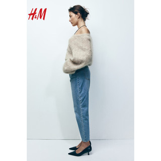 H&M女装2024春季CleanFit简约质感高腰及踝通勤牛仔裤1173609 浅牛仔蓝 160/72A