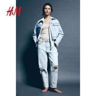 H&M女装2024春季CleanFit简约质感高腰及踝通勤牛仔裤1173609 浅牛仔蓝 160/68A