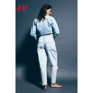 H&M女装2024春季CleanFit简约质感高腰及踝通勤牛仔裤1173609 浅牛仔蓝 170/88A