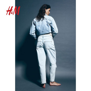 H&M女装2024春季CleanFit简约质感高腰及踝通勤牛仔裤1173609 淡牛仔蓝 155/60A