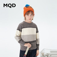 MQD童装男童毛衣加厚保暖学院风条纹圆领儿童针织衫 中灰 150cm