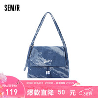 Semir森马包包托特包女2024新款大容量休闲通勤单肩包时尚字母刺绣女包 牛仔浅蓝88101 均码