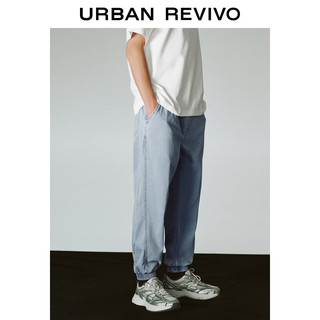 URBAN REVIVO UR2024春季男装潮流休闲松紧腰抽绳束脚牛仔长裤UMV840021 灰蓝 32