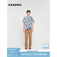 SANDRO2024早春男装法式时尚花卉撞色装饰T恤上衣SHPTS01377 47/蓝色 XL