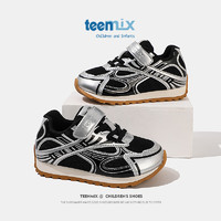 天美意（TEENMIX）天美意女童运动鞋2024春季小孩跑步鞋网面阿甘鞋儿童老爹鞋子 黑色 单层  30码