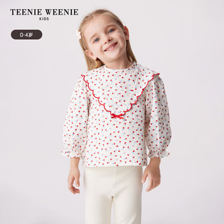 Teenie Weenie Kids小熊童装24春季女宝宝花边泡泡袖满印衬衫 红色 120cm