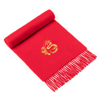 上海故事福字刺绣纯羊毛围巾男冬季中国红喜庆2023本命年红色围脖 福龙招财