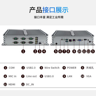 研勤工控机酷睿i5双网10串口无风扇工控机支持linux系统工控主机 I5-5200U/6串口 8G内存/256G固态硬盘
