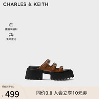 CHARLES&KEITH24春季厚底细条带外穿露趾凉拖鞋CK1-70381017 Cognac白兰地色 41