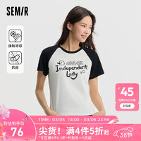 森马（Semir）大力水手联名短袖T恤女抑菌修身2024夏插肩袖衣服 黑白色调00491 150/76A/XS