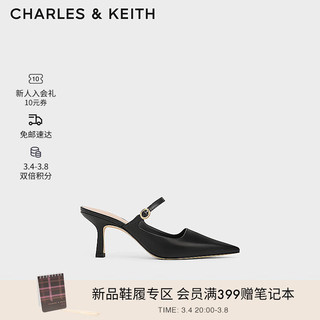 CHARLES&KEITH24春季一字带尖头高跟穆勒鞋女CK1-60361497 Black黑色 37