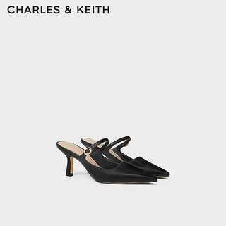 CHARLES&KEITH24春季一字带尖头高跟穆勒鞋女CK1-60361497 Black黑色 37