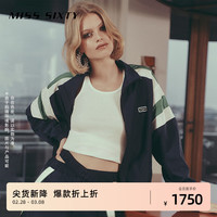 MISS SIXTY2024春季新款休闲外套女立领拉链美式复古运动风拼色 深蓝