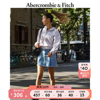 ABERCROMBIE & FITCH女装 24春夏美式复古高腰打褶款牛仔短款半身裙 355551-1 蓝色 27R (165/72A)