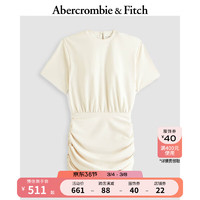 Abercrombie & Fitch 女装 24春夏美式辣妹修身设计感褶皱圆领连衣裙 356765-1 奶油色 S/155