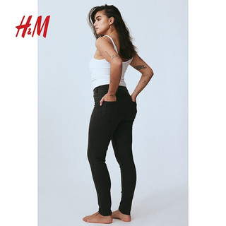H&M女装2024春季CleanFit简约加高腰及踝牛仔打底裤1152457 黑色015 165/80A