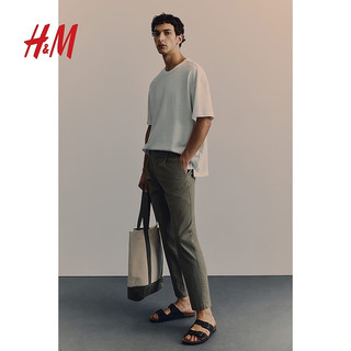 H&M2024春季新款男装时尚休闲百搭汗布宽松版T恤1223210