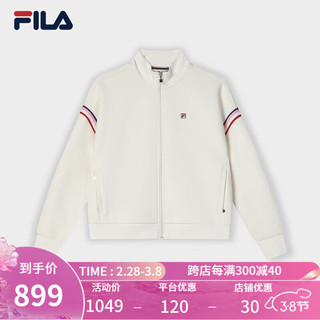 FILA 斐乐女士针织长袖外套2024春时尚休闲舒适立领上衣 蒸汽白-IV 175/92A/XL