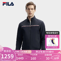 FILA 斐乐男士针织长袖外套2024春休闲时尚基础立领上衣 传奇蓝-NV 180/100A/XL