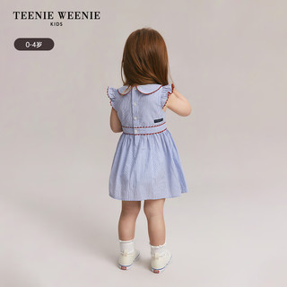 Teenie Weenie Kids小熊童装24春夏女宝宝条纹翻领飞袖连衣裙 蓝色 90cm