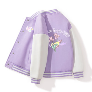 贵人鸟女童休闲运动针织外套春季洋气儿童开衫卫衣中大童棒球服 紫色 120